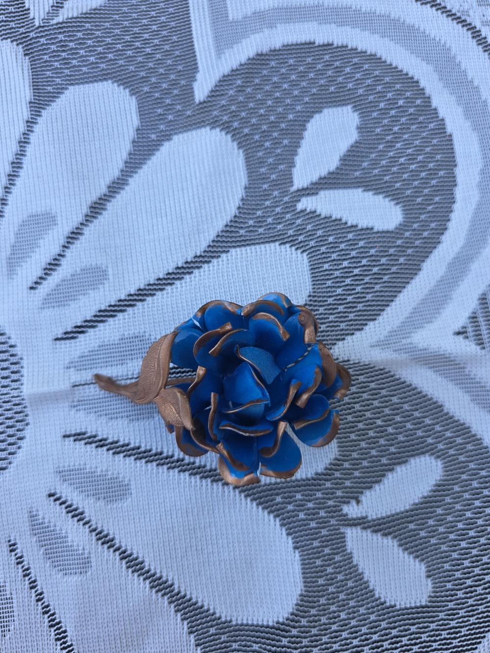 Vintage Blue and Bronze Flower Brooch Pin